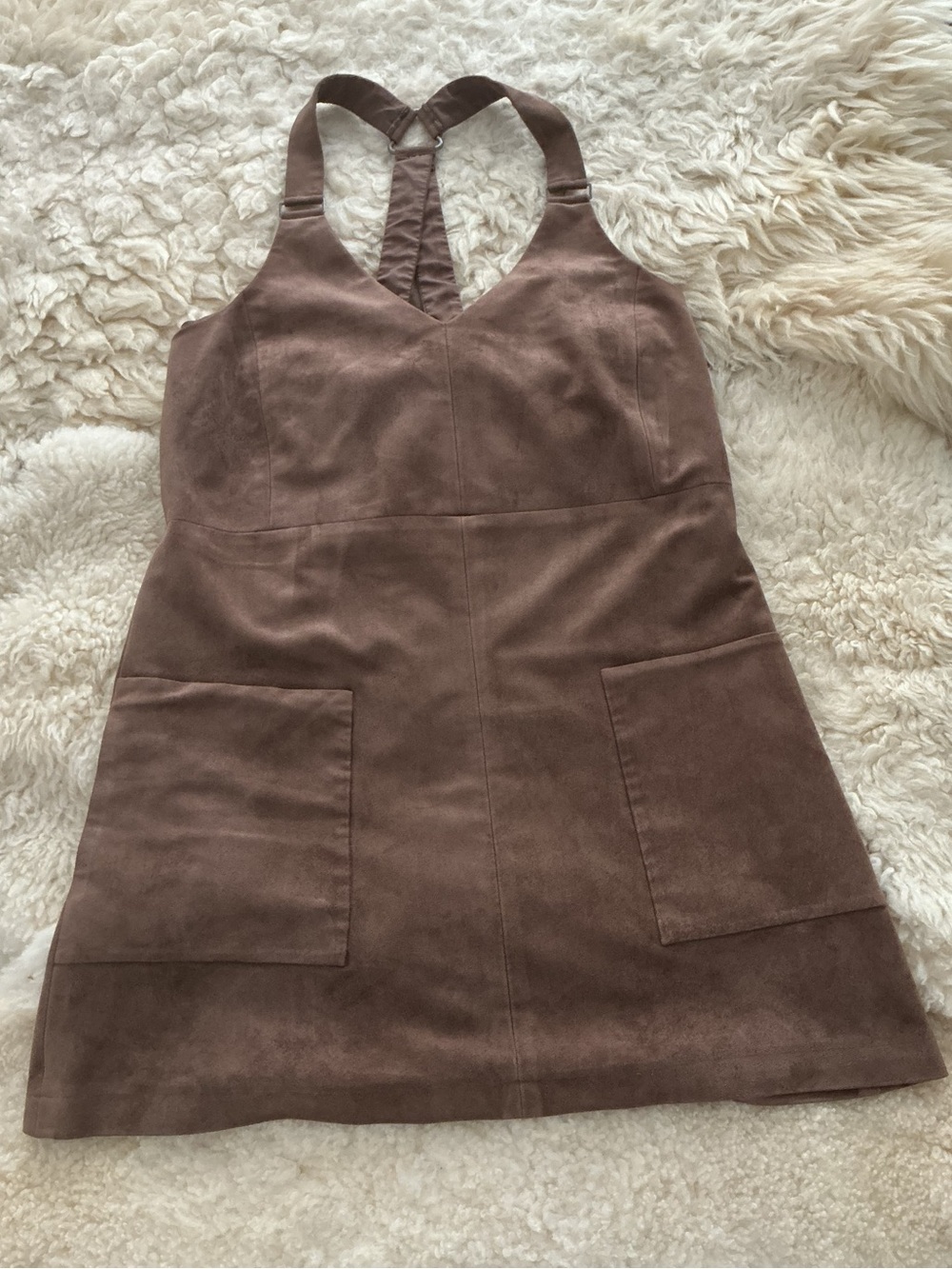BCBGMaxAzria Brown Suede-Look Mini Pinafore Dress